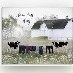 Stupell Laundry Day Cow Canvas Wall Art 16x20 inches Farmhouse Decor Brand New